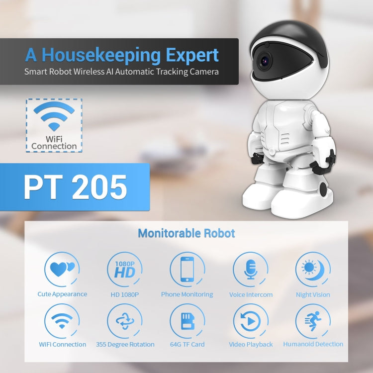 ESCAM PT205 HD 1080P Robot WiFi IP Camera, Support Motion Detection / Night Vision, IR Distance: 10m, EU Plug, PT205 EU Plug ESCAM PT205 HD 1080P Robot WiFi IP Camera, Support Motion Detection / Night Vision, IR Distance: 10m, EU Plug, PT205 EU Plug